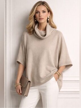 St John Cowel Neck Wool Sweater in Oyster